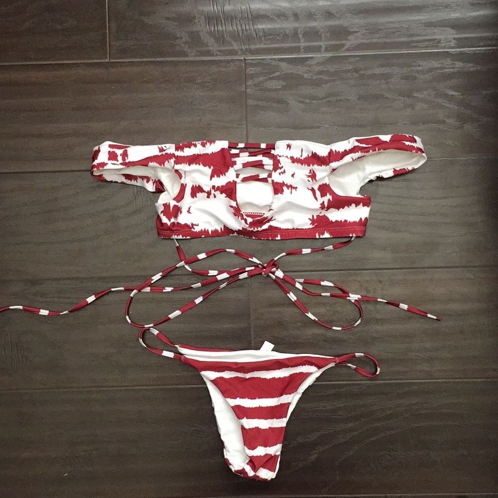 Red and white patterned bikini (never worn)